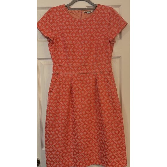 Boden Dresses & Skirts - Boden Dress Sz 8L Daisy Jacquard Sheath Orange Floral Side Zip EUC Career Office